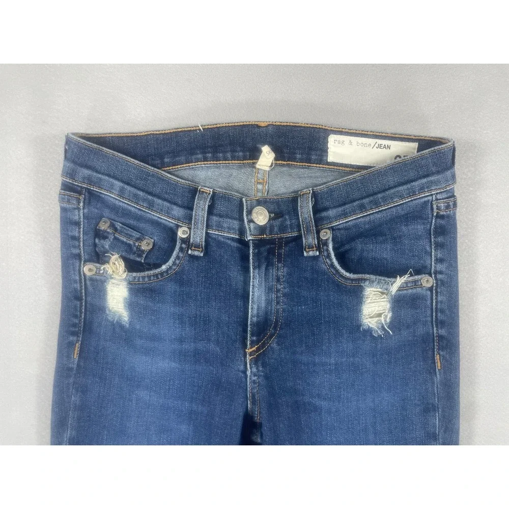 Rag & Bone JEAN Skinny Jeans La Paz Blue Distressed Raw Hem W1502K520LAP Size 25